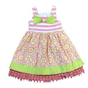 Counting Daisies Pink and Green Whimsical Dress Girls Size 5 Fit & Flare, Cotton